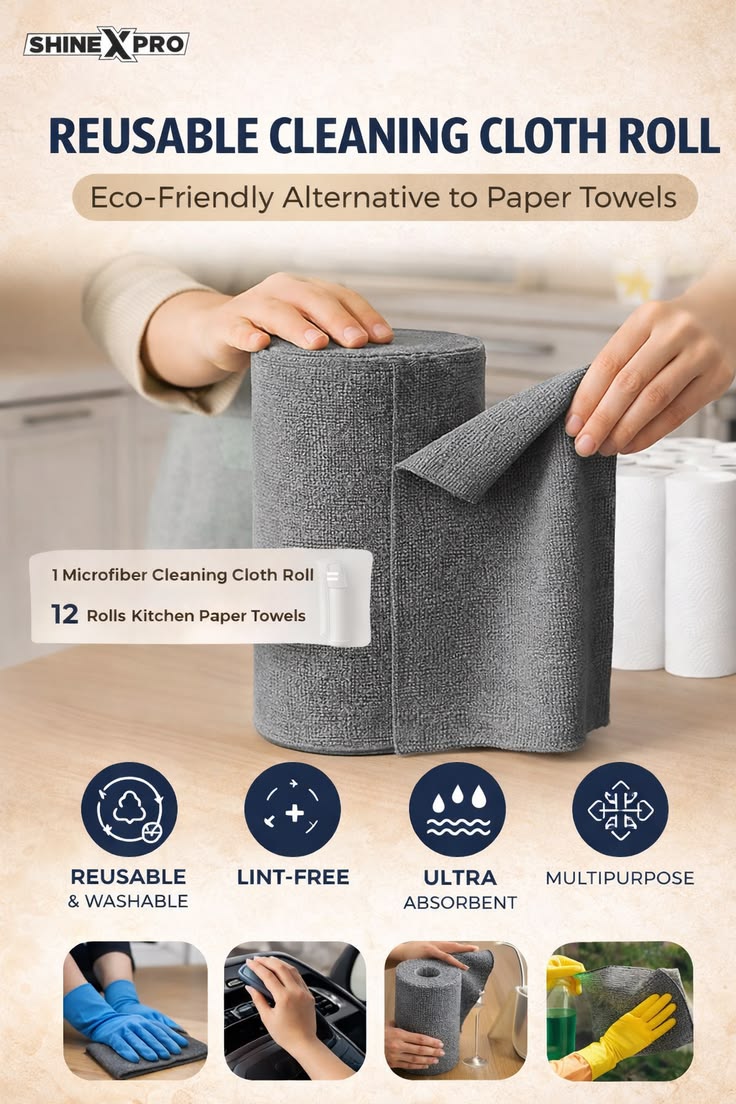 𝐌𝐢𝐜𝐫𝐨𝐟𝐢𝐛𝐞𝐫 𝐂𝐥𝐞𝐚𝐧𝐢𝐧𝐠 𝐑𝐨𝐥𝐥 – 50 Reusable Sheets in 1 Roll