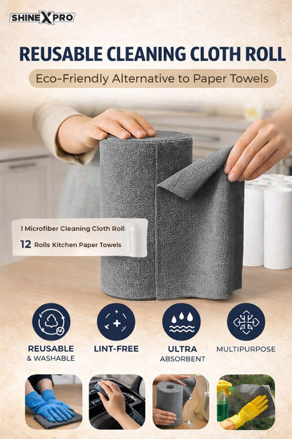 𝐌𝐢𝐜𝐫𝐨𝐟𝐢𝐛𝐞𝐫 𝐂𝐥𝐞𝐚𝐧𝐢𝐧𝐠 𝐑𝐨𝐥𝐥 – 50 Reusable Sheets in 1 Roll