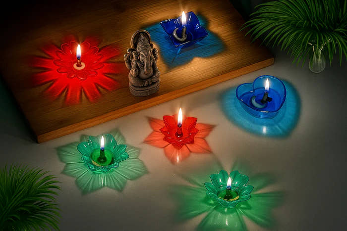 3D Multicolor Reflective Water Rangoli Diya